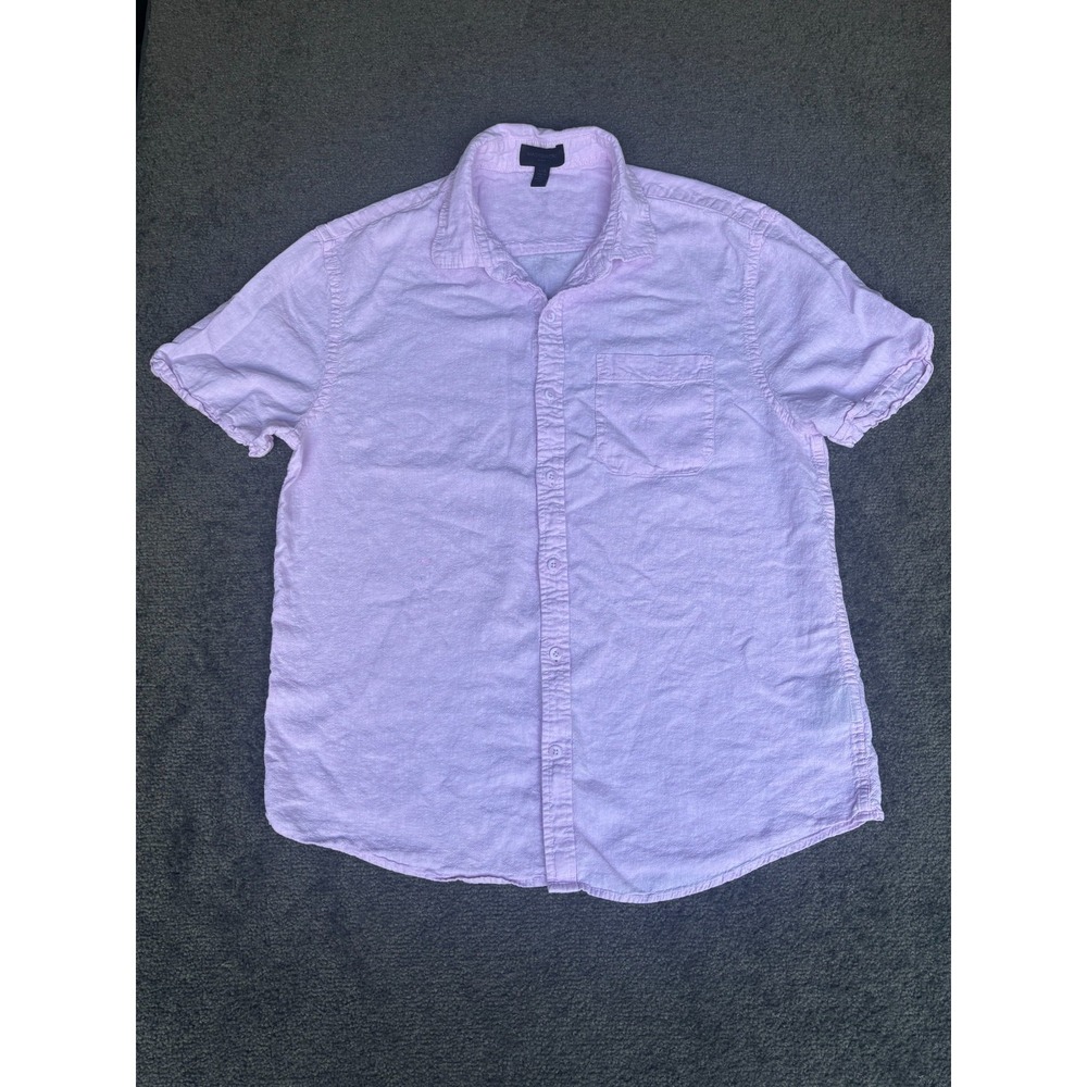 Magaschoni Man Shirt Men's Large Pink Linen Collared Short Sleeve Button Front